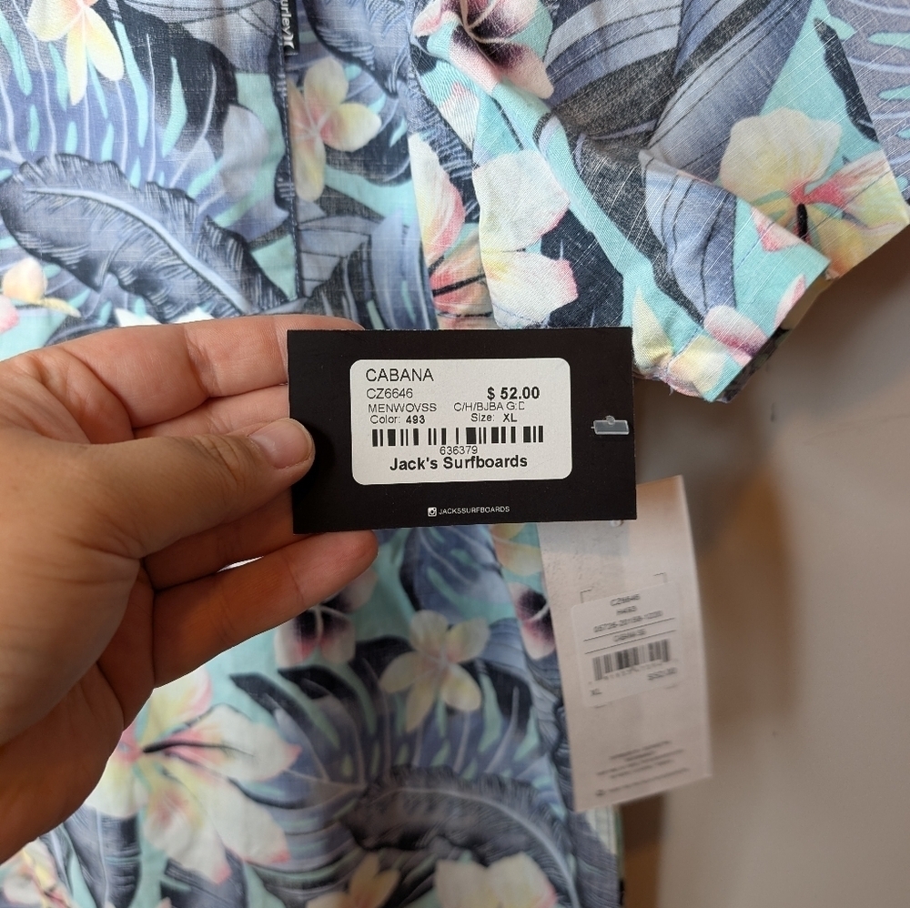NWT XL Men's Hurley Diffused Blue Hawaiian Tropical Cabana Shirt - Picture 6 of 12
